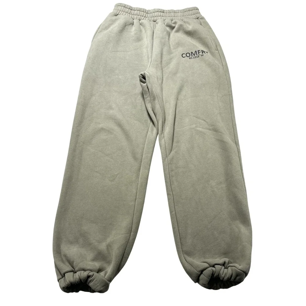 Comfrt Pants Mens Medium Green Fleece Sweatpants Elastic Waist Elastic Cuffs